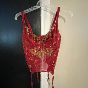 Empriente Vintage Y2K red green embroidered Bustier